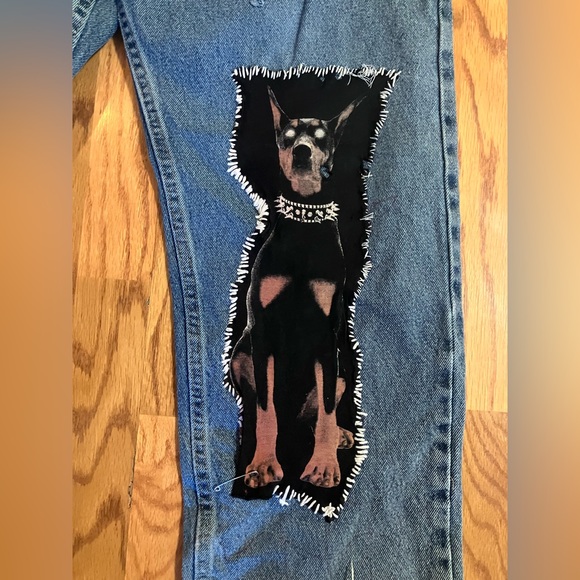 Hand Sewn Patched Baggy Jeans Wrangler Brand Waist: 36 Length: 30ish - Picture 4 of 5